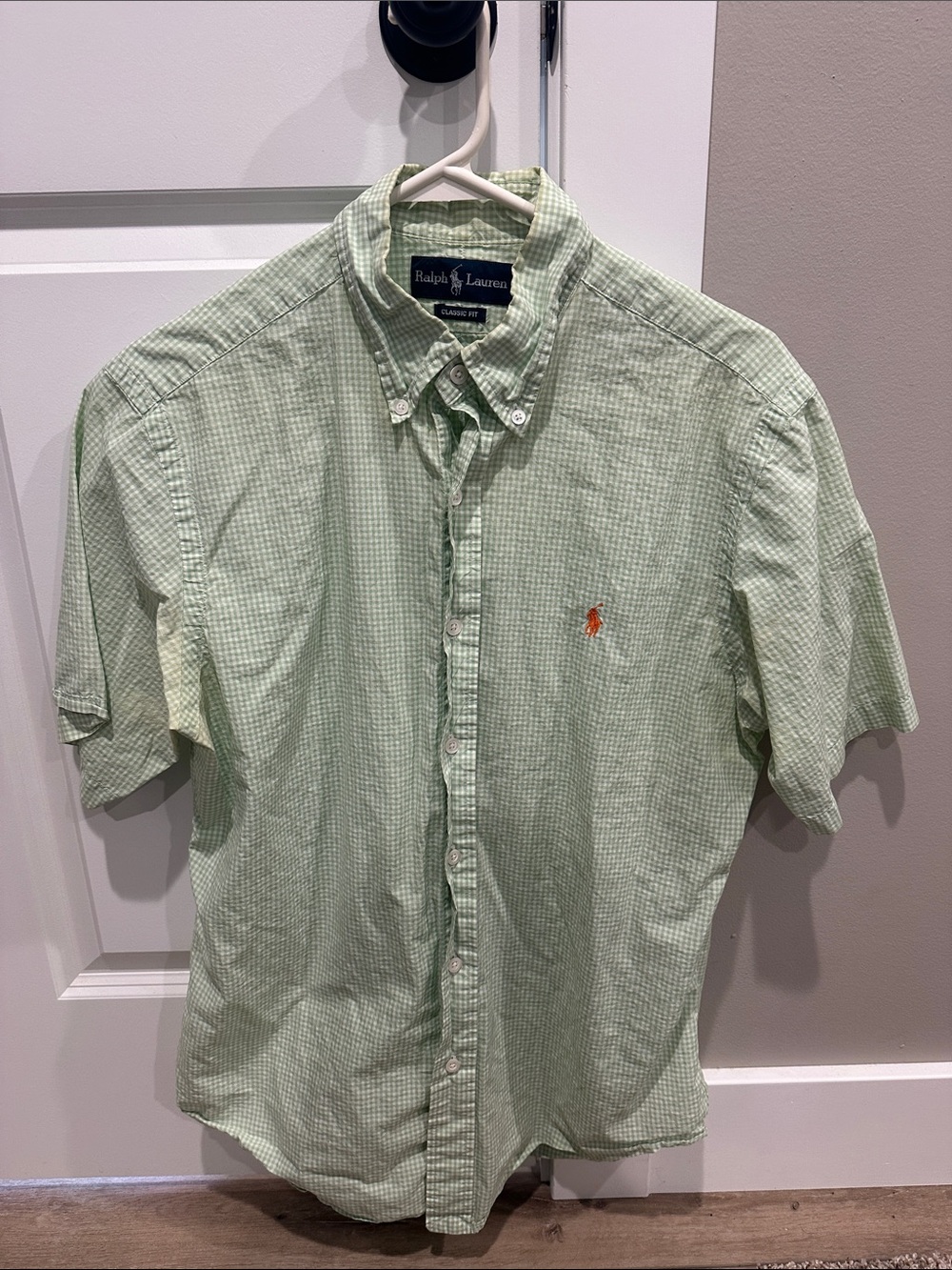 Ralph Lauren Short-Sleeve Gingham Button-Down Shirt — Light Green